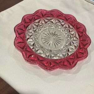 Cranberry Tiffin Glass Dinner Plate Williamsburg pattern